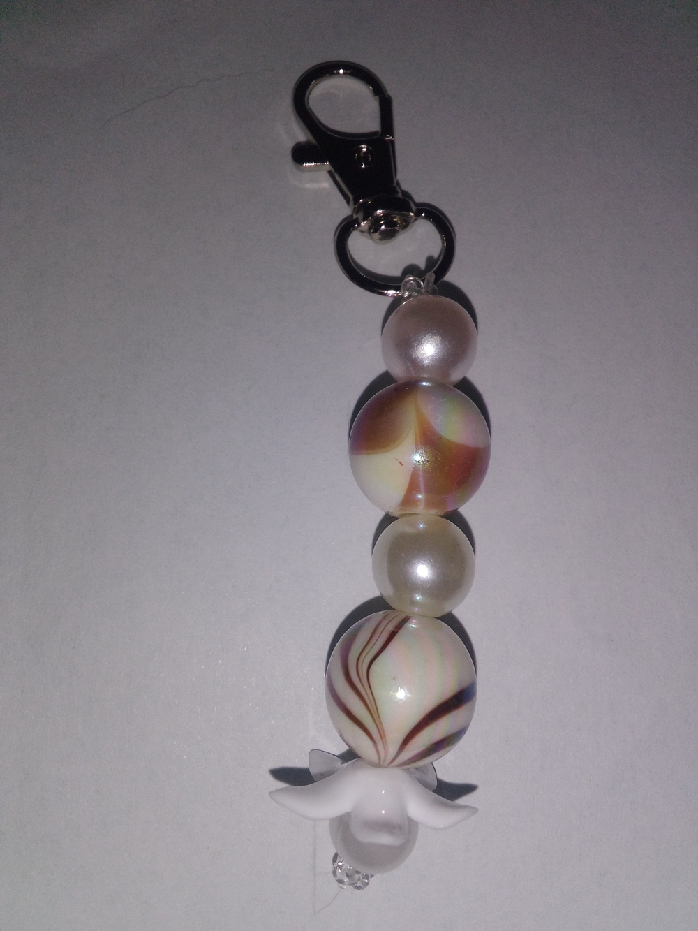 Pearl & Swirl Glass Bead Shoe Charm - White and Brown Accents